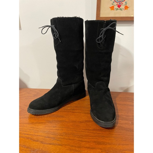 Barneys NY Black Suede Leather Tall Knee High Wool Lined Winter Boots Womens 9 - Picture 1 of 11